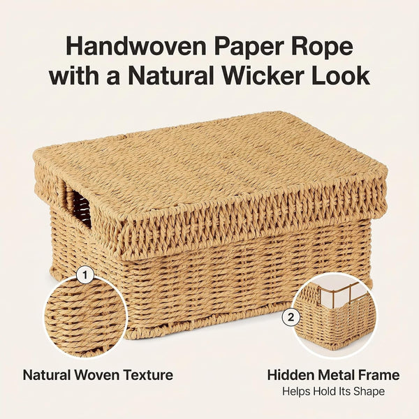 Wicker Storage Basket with Lid for Shelves, Set of 2, Natural6