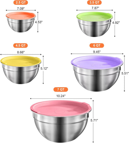 7-Speed Electric Hand Mixer,5 Large Mixing Bowls Set,Handheld Mixers with Whisks Beater,Stainless Steel Metal Nesting Bowl Measuring Cups Spoons Kitchen Cake Blender for Prep Baking Supplies5