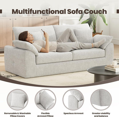 89.8" Cloud Boneless Sofa, Loveseat Couches with 4 Pillows, Modern Living Room 2 Seater Sofa for Small Space, Apartment, No Assembly, Beige3