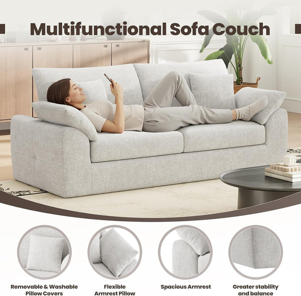 89.8" Cloud Boneless Sofa, Loveseat Couches with 4 Pillows, Modern Living Room 2 Seater Sofa for Small Space, Apartment, No Assembly, Beige3
