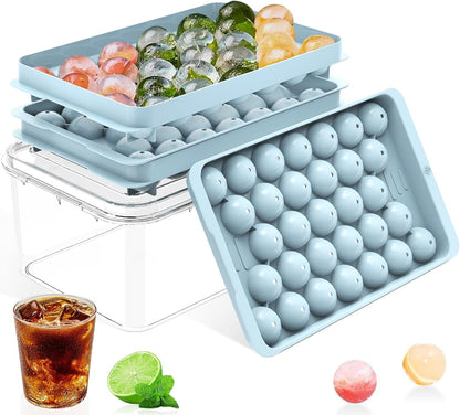 Ice Cube Tray with Lid and Bin – round Ice Cube Trays for Freezer, Bpa-Free Food-Grade Ice Mold, Stackable Ice Ball Maker, Iced Bucket Kits, Circle Ice Tray for Cocktails, Whiskey, Coffee, and Drinks1