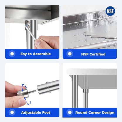 Stainless Steel Prep Table 24 X 48 Inches with Backsplash | NSF Certified Work Table with Backsplash and Adjustable Undershelf for Kitchen, Garage, Restaurant and Hotel8
