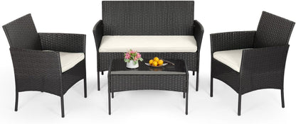 4-Piece Patio Furniture Set | Black | Outdoor Wicker Furniture | with Coffee Table | Modern Rattan Chairs Conversation Set | Outdoor Seating | Weather-Resistant | for Porch, Garden, Lawn1