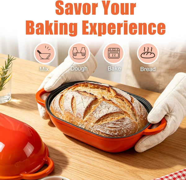 2.5 QT Enameled Cast Iron Sourdough Bread Oven, Loaf Pan with Lid | Oval Dutch Oven for Homemade Sourdough Bread Baking, Oven Safe up to 500°F, Meatloaf Pan with Dome Lid, Orange4