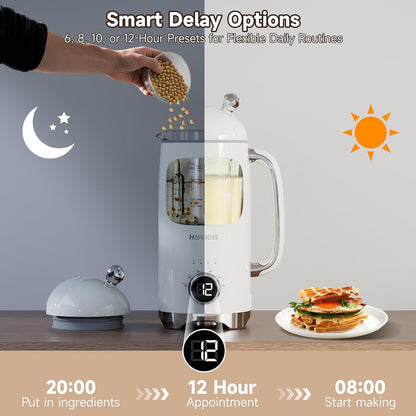 Nut Milk Maker Machine, 34 Oz Bpa-Free Glass Jar, 8-Blade System | 6-In-1 Programs, 12H Delay, 2H Keep Warm & 5-Min Self-Cleaning for Soy, Almond, Oat Milk, Juice & Daily Family Breakfasts5