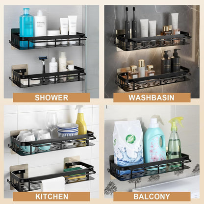 No-Drill Adhesive Shower Caddy, Black Aluminum Shelves 2-Pack4