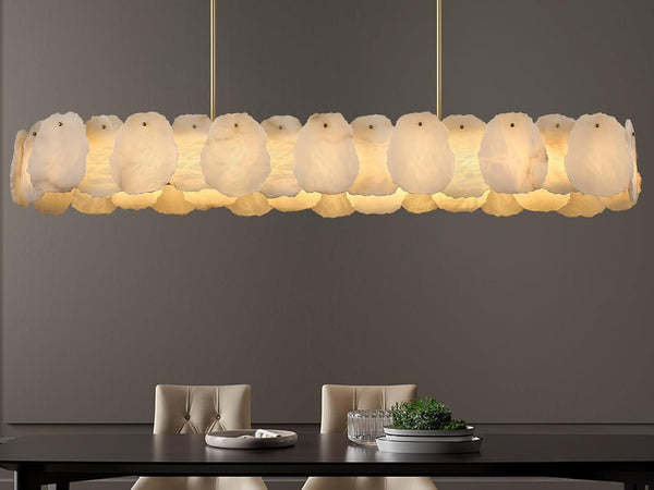 Alabaster Chandelier, 58 Inch Modern Rectangular Chandelier for Dining Room, Dimmable Linear Chandeliers for Kitchen Island, Natural Spanish Marble Stone Chandeliers for Dining Table, Living Room1