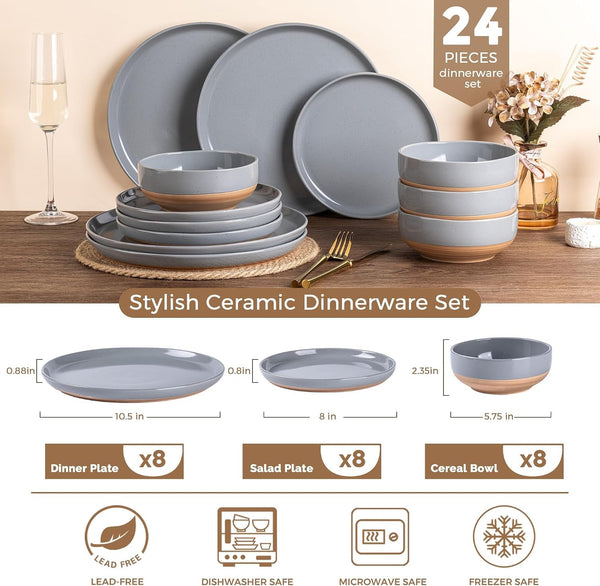 Dinnerware Sets for 8, 24 Pieces Ceramic Plates and Bowls Set3