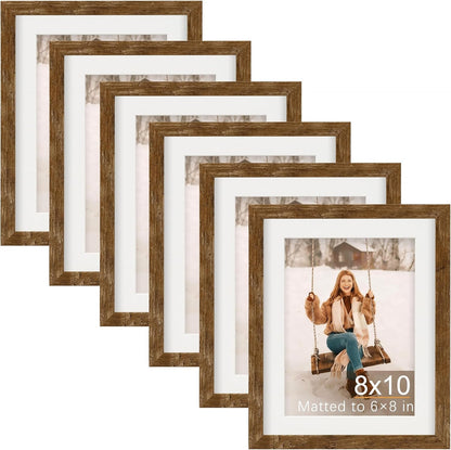 8X10 Picture Frames with 6X8 Mat Set of 6, Rustic Brown1