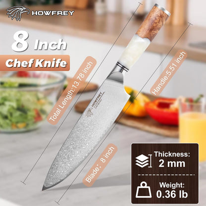 Damascus Chef Knife 8 Inch, 67-Layer Japanese Kitchen Knives Sharp VG-10 High Carbon Stainless Steel with Ergonomic Pakkawood Handles, Elegant Gift Box Packaging for Home and Kitchen3