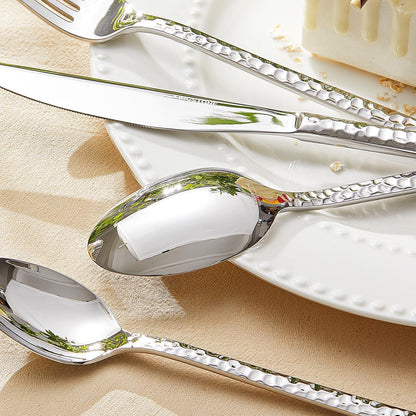 20 Piece Hammered Silverware Set, 18/10 Stainless Steel Flatware Set for 4 |  Mirror Polished Knives Forks Spoons Utensils, Cutlery Set for Home, Party, Wedding, Housewarming, Dishwasher Safe5