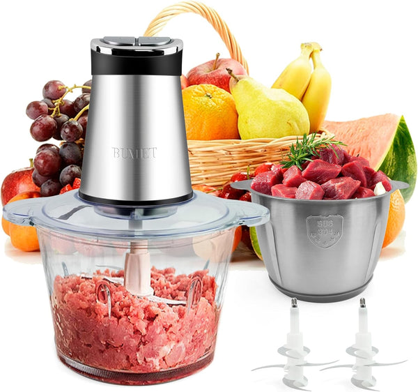 800W 2-12Cup Food Chopper LED Timer 3-Tier 6 Blades | Duo-Bowl with LED Countdown, 6-Edge Stainless Tier-Cutter. Handles Roasts, Root Veg, Nuts – Bulk Family Prep Made Easy.1