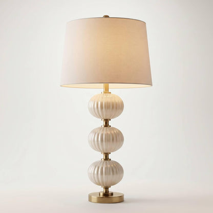 Grace 30" Large Table Lamp Brass Pearl White Glass Dimmer Modern Glam1