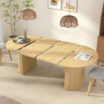 41 In-78 in Extendable Dining Room Table for 4-8, round Expandable Kitchen Table with Fluted Base, Modern Farmhouse Oval Dinner Tables for Dining Room Kitchen Living Room (Natural)1