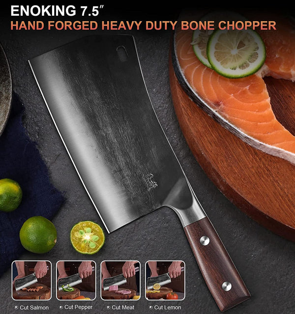 7.5″ Cleaver Knife, Chef’S Knives – Hand Forged, German High Carbon Stainless Steel Butcher Knife with Full Tang Handle for Home Kitchen & Restaurant8