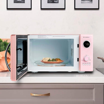 Retro Countertop Microwave Oven - Large 800-Watt - 0.9 Cu Ft - 12 Pre-Programmed Cooking Settings - Digital Clock - Kitchen Appliances - Pink & Retro Wide 2-Slice Toaster, Vintage Design4
