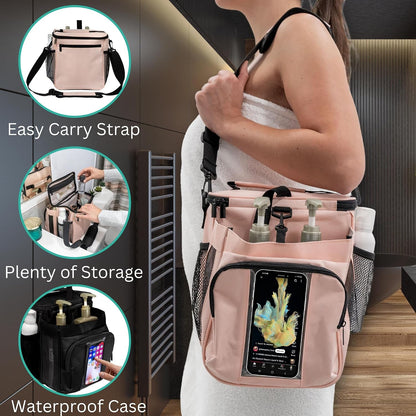 XL Portable Shower Caddy Bag for Girls with Extra Storage, Durable Mesh Bottom, Shoulder Strap, Keychain Holder Shower Caddy Case for College Dorms - Travel Vacation Essentials (Blush Pink)4