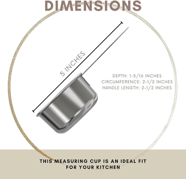 1/3 Cup Stainless Steel Measuring Cup | Sturdy Metal 80 Ml | 80 Cc | 3 Oz | Single Cup for Wet and Dry Ingredients | Great for Use as 1/3 Cup Dog Food Scoop - 1 PK3