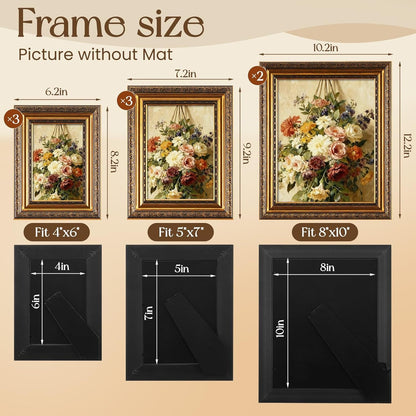 8 Pcs Bronze Vintage Picture Frames (8X10, 5X7, 4X6)2