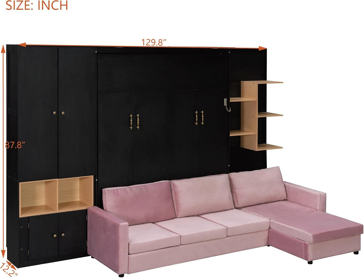 queen-size-murphy-bed-with-large-sofa-and-storage-shelves-for-bedroom-guest-study-room-space-saving-wooden-foldable-wall-bed-frame-with-dual-led-and-cabinets-no-box-spring-needed