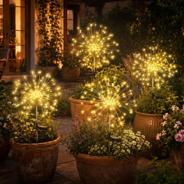 Solar Fireworks Lights Outdoor Waterproof Garden Fairy Light outside Solar Sparkles Landscape Lights 120 LED Decorative Outdoor for Backyard Patio Pathway Lawn Party Walkway Decor, 4 Pack2
