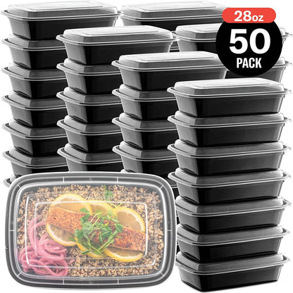 50-Pack Reusable Meal Prep Containers Microwave Safe Food Storage Containers with Lids, 28 Oz - 1 Compartment Take Out Disposable Plastic Bento Lunch Box to Go, BPA Free - Dishwasher & Freezer Safe7