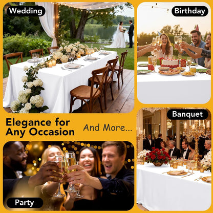 10-Pack White Tablecloths for Rectangle Tables, 60 X 102 Inches | Stain-Resistant Polyester Fabric for 6 Foot Tables - Washable Table Covers for Weddings, Banquets, Birthday, Parties, Events5