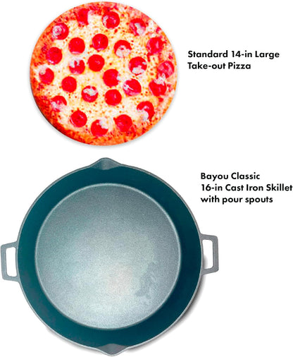 7439 16-In Cast Iron Double-Handled Skillet W/Pour Spouts Features Large Loop Handles Perfect for Breakfast Roast Pan Frying Sautéing and Baking6