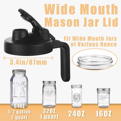 Mason Jar Pour Spout Lid for Wide Mouth Mason Jars, Mason Jar Pitcher Flip Cap Airtight Handle Lid, Leak Proof Seal Cover, Pack of 22