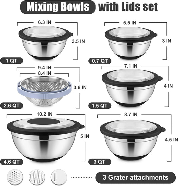 Stainless Steel Mixing Bowls with Lids & Colander, 15PCS2