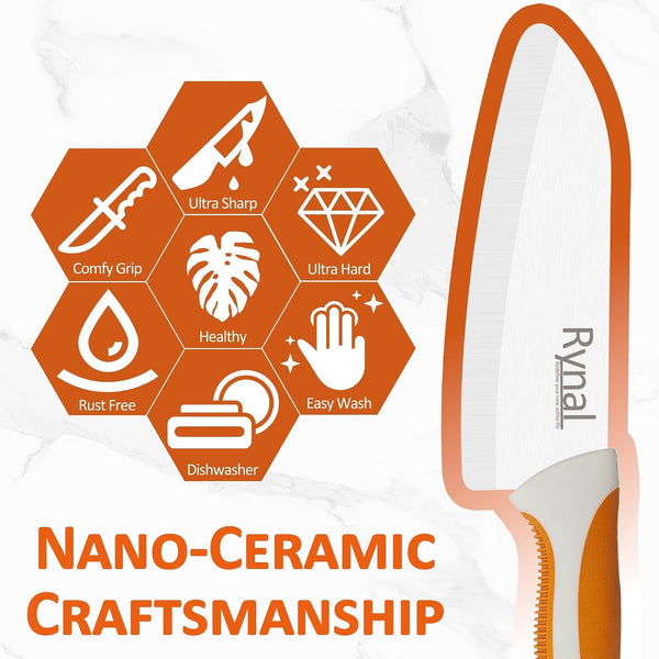 Ceramic Knife - 5.5" Chef'S Santoku Knife - Light, Precise, Sharp Ceramic Kitchen Knife with Cover & Soft Grip3
