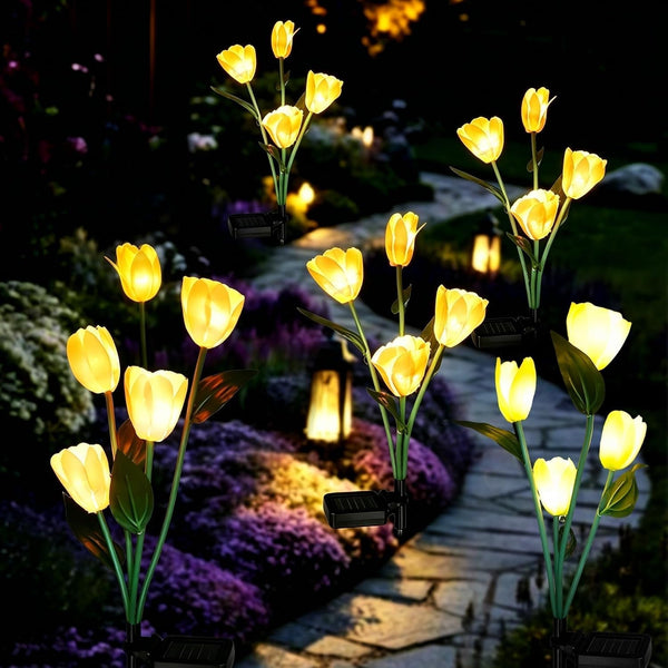 Solar Tulip LED Lights Outdoor 2 Pack 8 Silk Tulip Flowers8