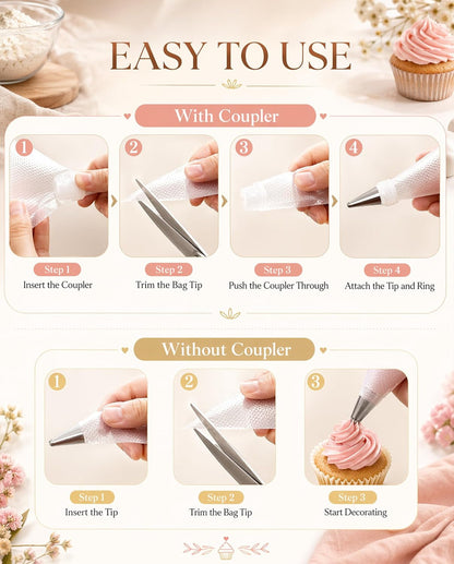 100 Pcs 12 Inch Piping Bags Disposable, Thickened Anti-Burst Pastry Bags for Thick Icing, Non-Slip Cake Decorating Bags for Cookies, Cupcakes and Royal Icing - Food Grade & BPA Free4