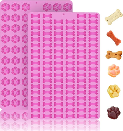 2 PCS Mini Silicone Molds, 106 Cavity Dog Bone + 69 Cavity Paw Mold for Baking Biscuits, Cookies, Candy, Chocolate, Jelly Pet Dog Treats1