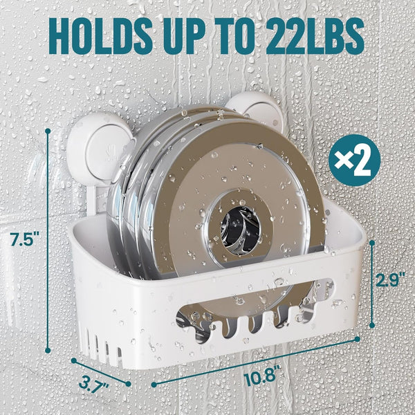 Shower Caddy Suction Cup 2 Pack, Heavy Duty Bathroom Organizer, Removable Shelves for inside Shower, Shampoo, Waterproof Suction Plastic Storage for Bathroom Accessories Holder, White3