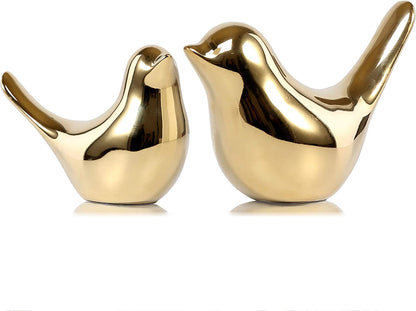 Small Birds Statues Home Decor, Modern Style, Gold, M&L | Ceramic Animal Figurines, Set of 2 Decorative Ornaments, for Living Room, Bedroom, Office Desktop, Cabinets, Coffee Bar1
