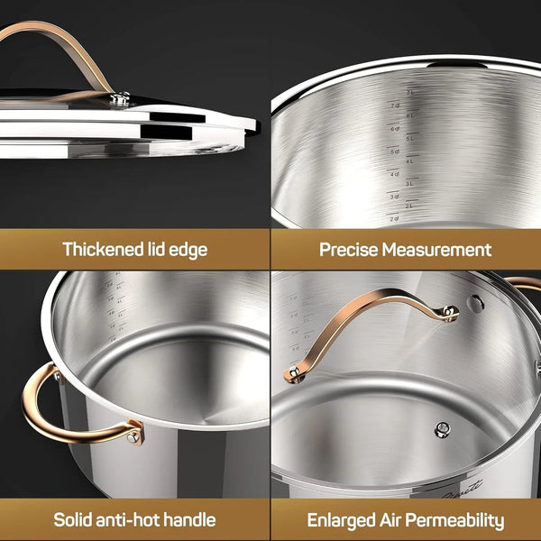 8 Quart Stock Pot, 3 Ply Whole Clad Stainless Steel Stock Pot, 8 QT Cooking Pot with Lid, Induction Pot for Cooking, 18/10 Stainless Steel Cookware Stockpots Oven, Gas and Dishwasher Safe6