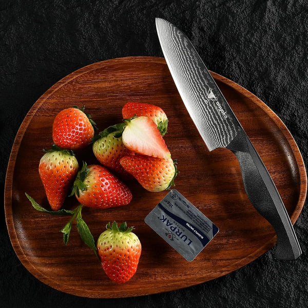 Santoku Knife 5" Inches-Japan 8C Super Steel 67 Layer Damascus Steel-Sharp Kitchen Knife-Full Tang ABS Anti-Skid Handle Utility Knife Cooking Knife with Luxury Gift Box8