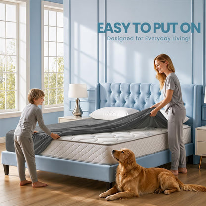 Waterproof Full Size Mattress Protector Fits Upto 15" Deep Mattresses |  200 GSM Soft & Breathable Mattress Cover, Dirt-Proof, Noiseless, Machine Washable Fitted Sheet Style, Gray7