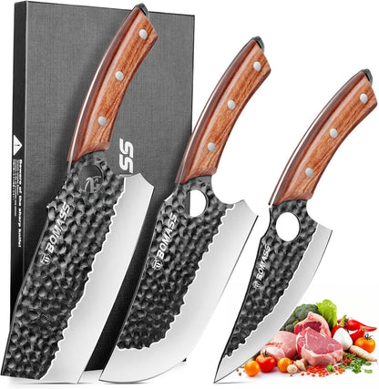 3PCS Butcher Knife Set, Hand Forged Kitchen Chef Knife Set Gift1