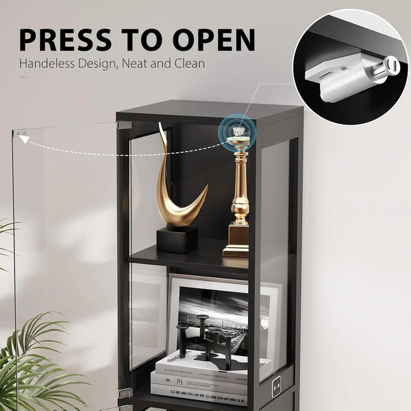 Glass Display Cabinet, Display Case for Collectibles, Black | 4-Tier Curio Cabinets with 3 Color Lights&Human Body Sensor, Storage Cabinet with Glass Door7