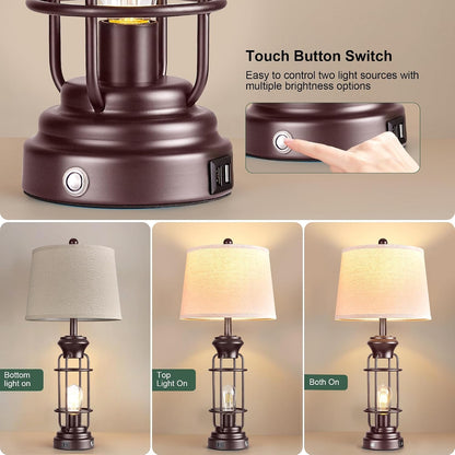 Farmhouse Table Lamps for Living Room Set of 2, 28" Dimmable Touch Control Table Lamp with Oil Rubbed Bronze Finish, Bedroom Lamps for Nightstand, 4 Bulbs Included2