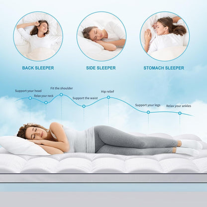 King Size Dual Layer 4 Inch Memory Foam Mattress Topper, 2 Inch Gel Memory Foam and 2 Inch Cooling Pillow Top Mattress Pad Cover for Back Pain, Medium Support3