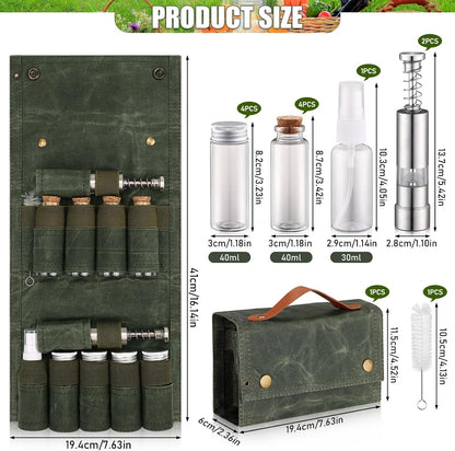 Portable Spice Bag for Travel, Camping Spice Kit with 8 Jars-Green2