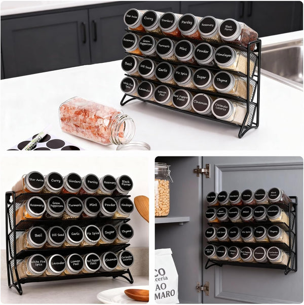 Spice Rack with Jars, 24 Spice Jars with Labels and Organizer7