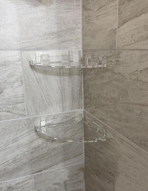Adhesive Acrylic Corner Shower Caddy 2 Pack, Rustproof Bath Shelf2