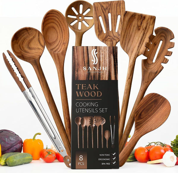 Teak Wooden Utensil Set for Cooking - 8 Piece Teak Wooden Spoons Set1