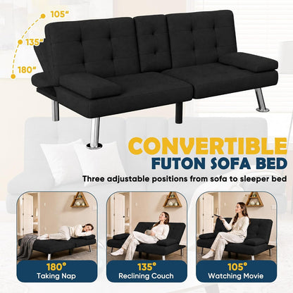 Linen Futon Sofa Bed, Adjustable Futon Couch for Living Room6