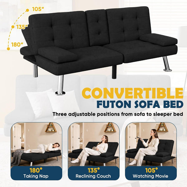 Linen Futon Sofa Bed, Adjustable Futon Couch for Living Room6