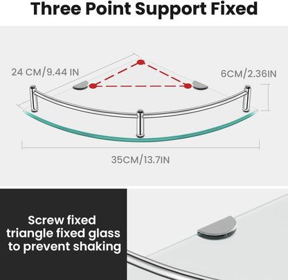 Glass Corner Shelves Tempered Bathroom Eestantes Para Baños with Rail Wall Mounted Drill Hole for Corner Shower Shelf for inside Shower 2 Pack（Sliver）2